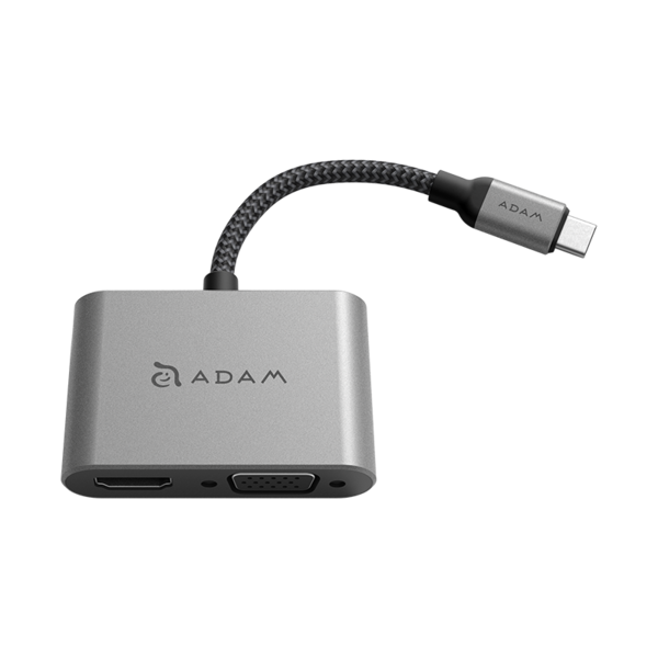 Adaptador USB-C a dual HDMI y VGA VH1 Adam Elements gris
