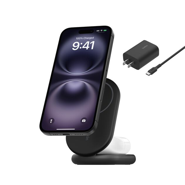 Belkin WIZ028 estación carga Qi2 plegable 2 en 1 negro