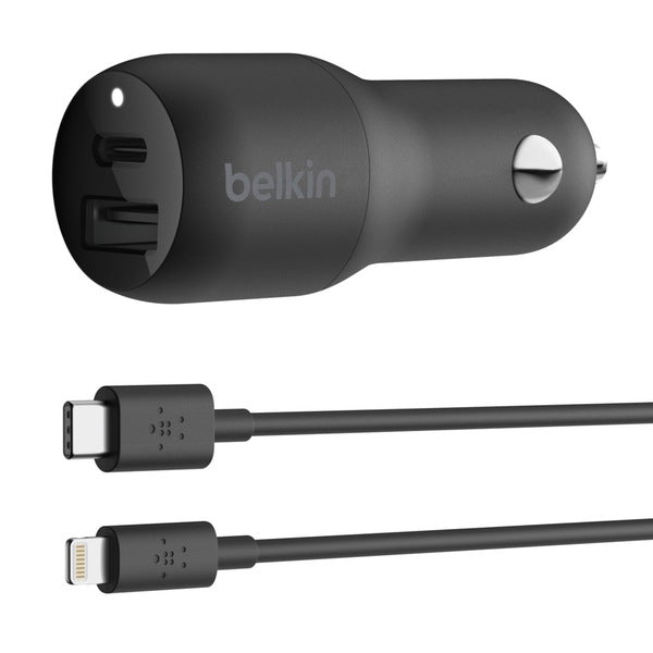 Cargador de auto 37W con cable USB-C a Lightning Belkin Negro