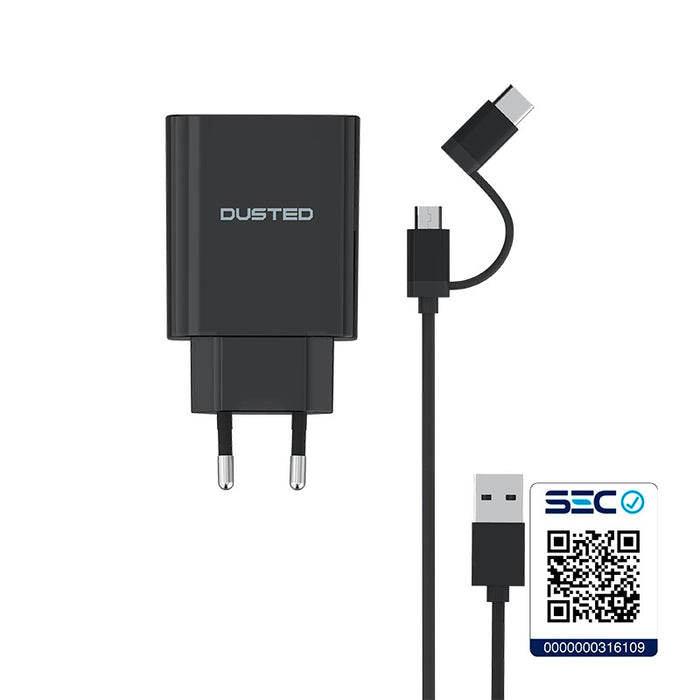 Cargador USB Quick Charge 30 de 18 W Dual con cable Micro-USB / USB-C